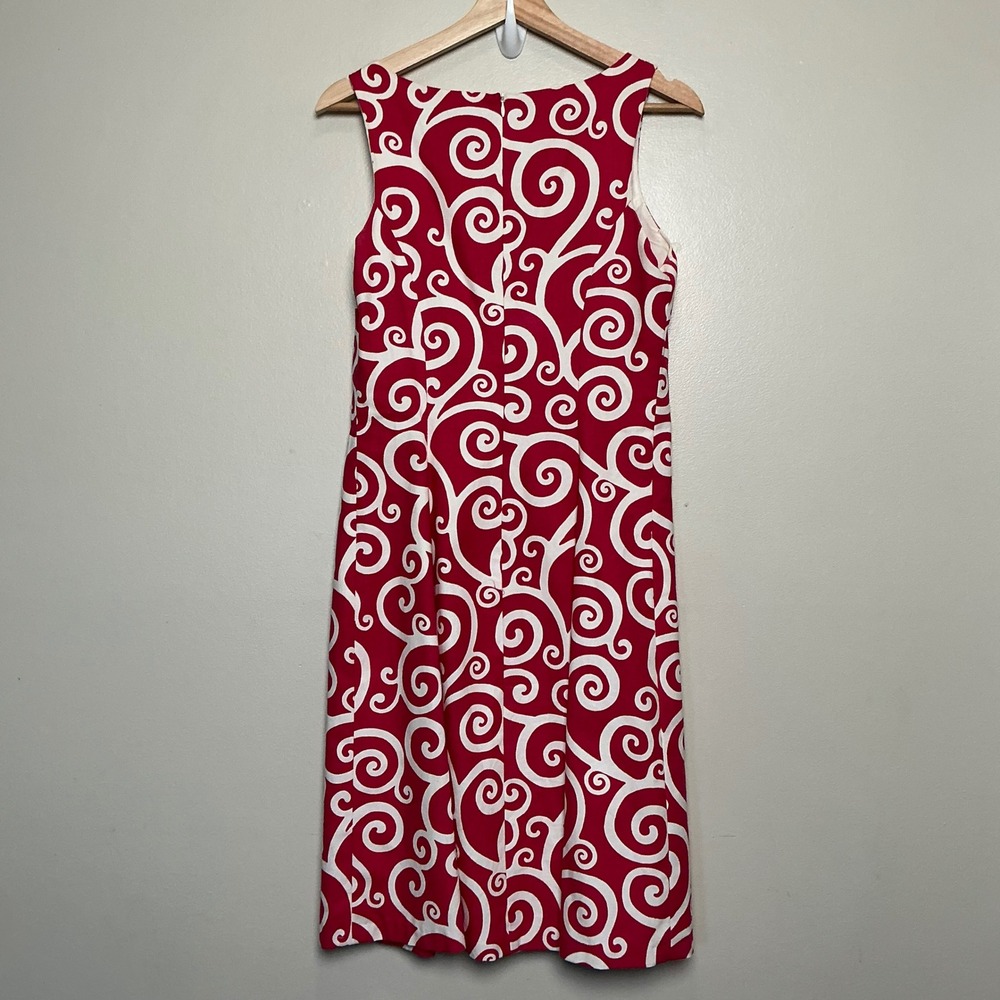 VTG J. McLaughlin Pink White Scroll Swirl Print Cotton Sheath Dress Size 10 - Picture 4 of 6
